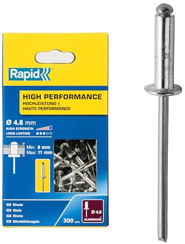 Rapid Remaches de alto rendimiento Ø4.8 x 14 mm 300 unidades, envasadas en caja de cartón FSC.