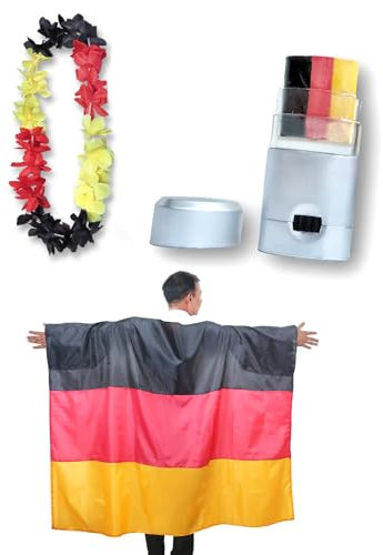 Sonia Originelli Fanset Fanartikel Poncho Fahne Flagge zum Umhängen Schminkstift und Blumenkette Hawaiikette Farbe: Deutschland