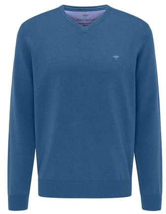 FYNCH-HATTON Pullover aus Baumwolle mit V-Ausschnitt Azure / 4XL