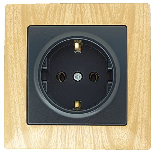 Gunsan Visage Enchufe de pared, Enchufe de protección con aspecto de madera embutida, Roble, Akorram con negro