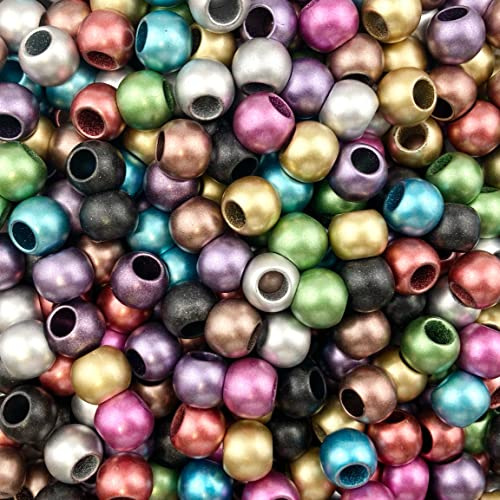 Matte Metallic Acrylic Large Hole Beads 12mm with 5.7mm Hole, Multicolor