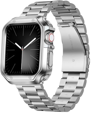 BINLUN Bracelet Compatible avec Apple Watch 40mm 38mm 41mm Bracelets Montre Acier Metal avec Boîtier en TPU Compatible avec iWatch Serie SE/SE2/9/8/7/6/5/4/3/2/1 Homme Femme(Argent,38mm/40mm/41mm)