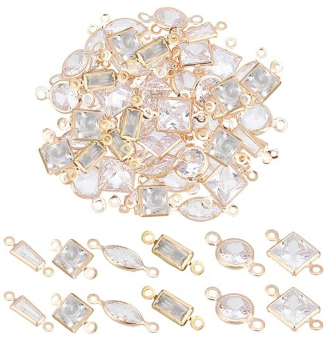 NBEADS 60 Stück 6 Stile Messing Micro Pave Clear Cubic Zirkonia Links Charms, Ovale Pferdeauge Verbindungsstücke Klare Zirkonia Anhänger Für Die Schmuckherstellung