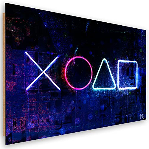 Feeby 1-teilig Wandbild 60x40 cm Für den Gamer Spiele Gaming Leinwandbild Design Kunstdruck Zimmerdeko Bilderwand Symbole Spielkonsole Abstraktion Violett