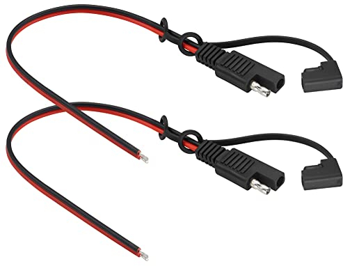 zdyCGTime Fiche SAE pour panneau solaire,Câble d'extension SAE 12V 2broches SAE avec capuchon anti-poussière,Câble d'extension de connecteur SAE 18AWG pour motos,voitures,tracteurs,etc.(2Pièces/30cm)