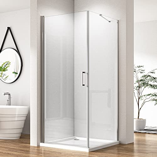 Goezes Duschkabine 80x80 Pendeltür, Eckeinstieg Duschkabine mit Seitenwand Drehtür Schwingtür Duschabtrennung Duschwand 6mm NANO Beschichtung EGS Sicherheitsglas Höhe 195cm