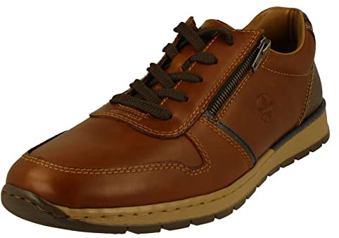 Mens Casual Lace and Zip Fastening Shoes Great for Everyday Wear B2112-25 - Brown Leather - UK Size 9.5 - EU Size 44 - US Size 10.5