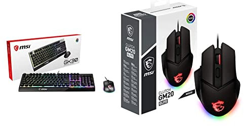 MSI Vigor GK30 FR Combo - Pack Clavier Vigor GK30 AZERTY et Souris Clutch GM11, RGB Mystic Light & Clutch GM20 Elite Souris Gaming - Capteur Optique 6400 DPI, Droitiers, Switches OMRON 20M+ Clics