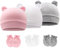 DRESHOW Neugeborene Babymützen Fäustlinge Set Krankenhausmütze Beanie Bärenohren Säuglingsmützen Baby Baumwollhandschuhe Kratzfreie Fäustlinge für 0-6 Monate
