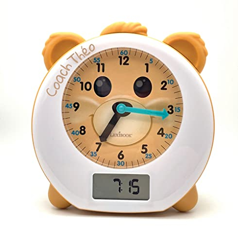 LEXIBOOK Coach Théo Mein Begleiter zum Einschlafen, Nachtlicht, Sonnenaufgangssimulator und Geschichtenerzähler, mit Netzkabel, Braun, französische Sprache, RLT100FR