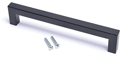 BSM Marketing 1 Pack Kitchen Door Handles 192mm Hole Centre Flat Black Cabinet Handles Stainless Steel Square Cupboard T Bar Handle (Screws Included)