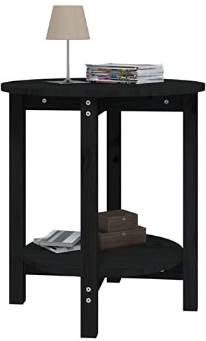 Tidyard Couchtisch Wohnzimmertisch Beistelltisch Kaffeetisch Sofatisch Ablagetisch Wohnzimmer Tisch Teetisch Eckschrank Nachttisch Esstisch 55 x 60 cm (Durchmesser x H) Massives Kiefernholz Schwarz