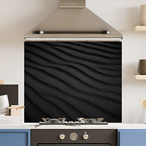 Premium 90 cm x 75cm Black Sand Dune Glass 6mm Kitchen Splashback Heat Resistant Toughened Polished Edges - Back Splash Back Coloured Hob Painted Tempered Splashback