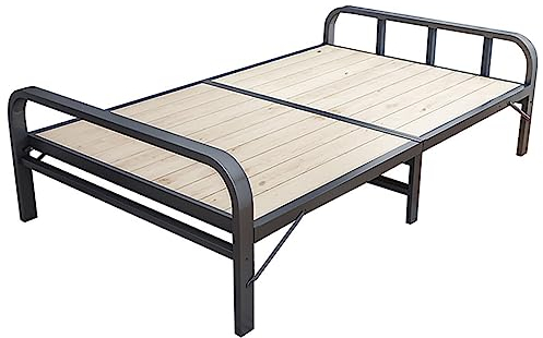 CASEGO Der zusammenklappbare Bettrahmen aus Metall ist stabil und langlebig, tragfähig, starke, montagefreie 1,2 m Haushalts-Bettgestell aus Stahl-Holz (120 cm)
