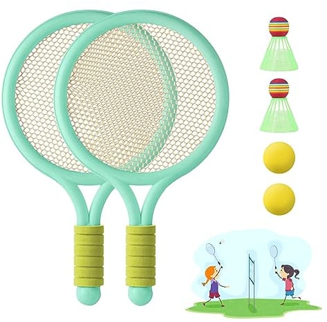 JurciCa Rraquetas Badminton Set Completo Raqueta Tenis niño 2pcs Raquetas Badminton Niños+2pcs Bádminton+2pcs Tenis Gift Set for Kids Outdoor Indoor Sport