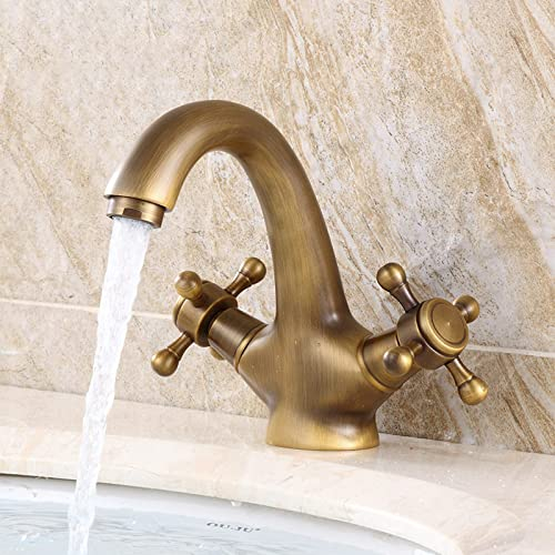 Badezimmer-Waschtischarmatur Retro, Mischbatterie mit zwei Kreuzgriffen, Mischbatterie für Badezimmer im Vintage-Stil, Messing-Waschtischarmatur, Warm- und Kaltwasser-Badezimmerarmatur, A wwyy