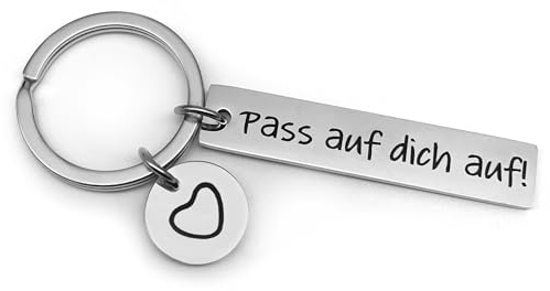 Schlüsselanhänger Pass auf dich auf - Glücksbringer Auto-Schlüssel Schutzengel - Geschenk Führerschein Geburtstag Freundin (Silber)
