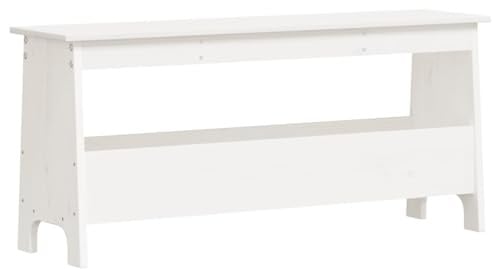 vidaXL Flurbank, Sitzbank mit 1 untere Ablage, Schuhbank Bank für Flur Wohnzimmer, Esszimmerbank Holzbank Eingangsbank, Weiß Massivholz Kiefer
