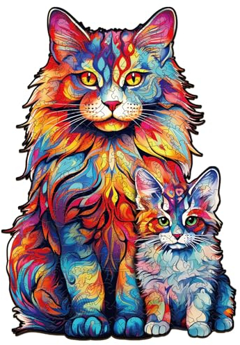 Blumuze Holzpuzzle Erwachsene 230 Stück, Maine Coon Katze Holz Puzzle, Holzpuzzle Einzigartige Tierform Puzzleteile, Puzzle aus Tierteilen, Puzzle Holz Erwachsene mit Geschenkbox aus Holz L-9.4*13.4in