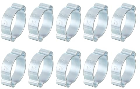 sourcing map 10Pcs Double Ear Hose Clamps, Adjustable 15-18mm(0.59x0.71) Iron Zinc Plated Two-Ear Hose Clamp, O Clip Hose Clamps Fuel Line Clamps Hose Clamp, Double Ear O Clips