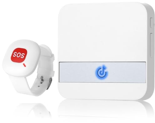 ALEENFOON Buscapersonas inalámbrico para Cuidadores, Alarma Móvil Inalámbrica para Casa con Muñeca Botón De Emergencia, Plug-in, Alarma De Pánico, Alarma Inalámbrica para Personas Mayores (1 a 1)