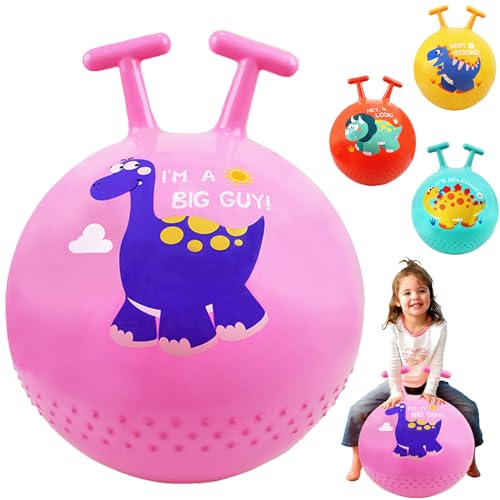 LUKIUP Enfant Ballon Sauteur, Ballon Sauteur avec poignée, 45cm Balles de Trémies Gonflables, Trémie Rebondissante avec Pompe Chargée Jusqu'à 80 kg, Jouet pour Enfant 3 4 5 6 7 8 Ans(Rose)