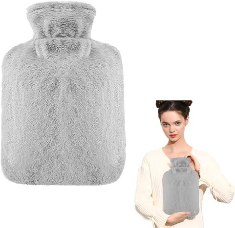 1L Wärmflasche mit Weichem Bezug,Premium Wärmflasche mit Bezug,Wärmflasche mit Vliesbezug,Wärmeflasche aus Naturkautschuk,Hot Water Bottle,Kinderwärmflasche Sichere,Kuschelig Bettflasche Warm (Grau)