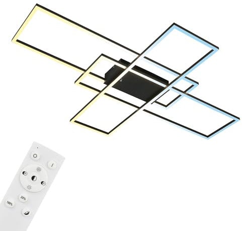 BRILONER - LED Deckenlampe mit Fernbedienung, Dimmbar, einstellbar von warmweiß bis kaltweiß, LED Lampe, Deckenleuchte, Wohnzimmerlampe, Schlafzimmerlampe, Küchenlampe, 104x71x9,5 cm, Schwarz