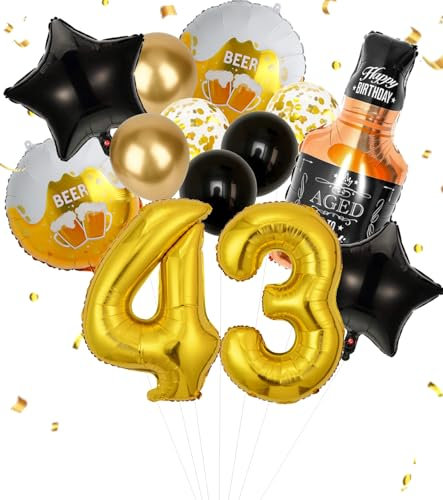 Anlgdi Folienballon Whiskey Deko, Luftballon 43. Geburtstag Deko Mann, Geburtstagsdeko 43 Jahre Manner Frauen, Helium Ballon Whiskey Bierglas Happy Birthday Deko für 43. Geburtstag Manner Party Deko
