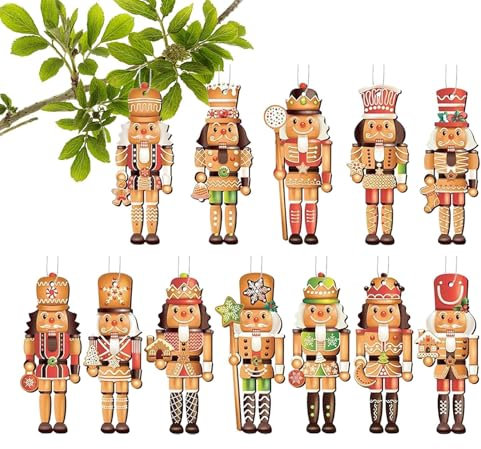 Ornamenti di schiaccianoci per albero di Natale, ornamenti di schiaccianoci di Natale, 12 decorazioni natalizie in legno per soldati schiaccianoci, Piccoli ornamenti natalizi, pupazzi giocattolo