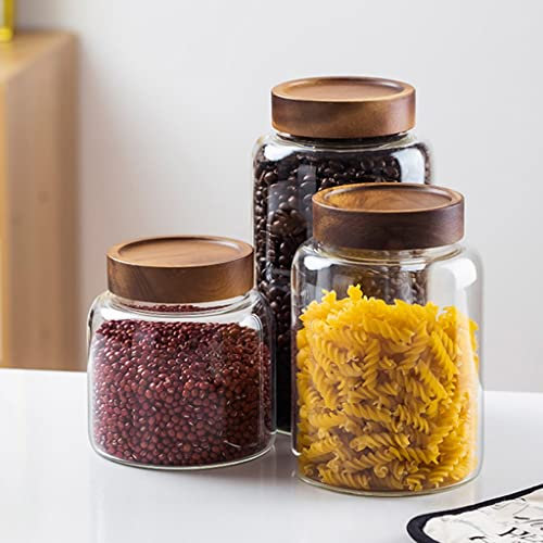 WOTZOV Lot de 3 bocaux en Verre, récipients en Verre avec couvercles, boîte de Rangement de Cuisine pour Bonbons, Biscuits, Riz, Sucre, Farine, pâtes, Noix, Pot scellé en Verre
