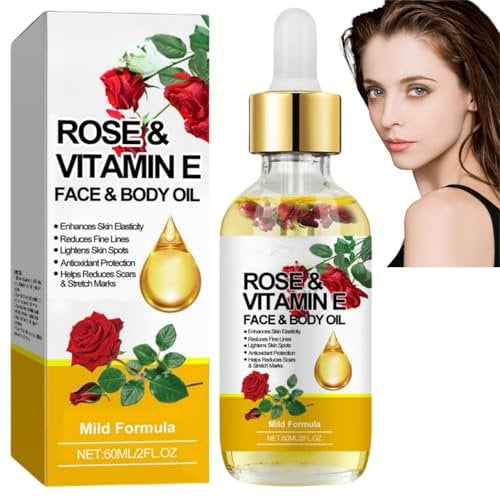 Rose Vitamin E Oil,Rose Vitamin E Face & Body Oil,Natural Rose Essential Oil for Scars,Rosehip Oil for Face,Body Oil for Dry Skin,Face Oil Anti-Ageing,Pure Vitamin E Oil,Reduces Fine Lines and Winkles