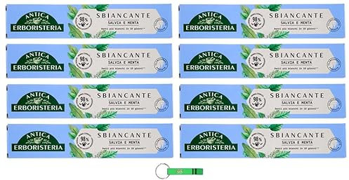 8 dentifricio Antica Erboristeria - Dentifricio Sbiancante - Dentifricio sbiancante con salvia e menta - 75 ml + portachiavi Beni Culinari