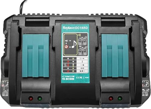 MXJFYY DC18RD 4A Dual Port Fast Lithium-Ion Battery Charger Compatible with Makita 14.4V-18V BL1830 BL1840 BL1850 BL1860 BL1815 BL1845, Replace for DC18RD DC18RC DC18SF DC18RA DC18RF