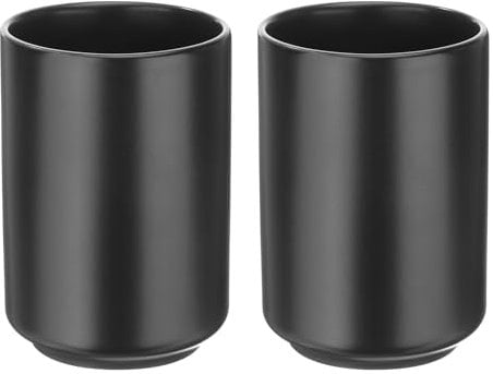 QUARKZMAN 2 Tasses à Thé Japonaises en Céramique 8oz / 240ml Couleur Unie Sans Anse Tasses à Thé en Céramique Émaillées Mat pour Matcha Thé Noir Café Boissons, Noir