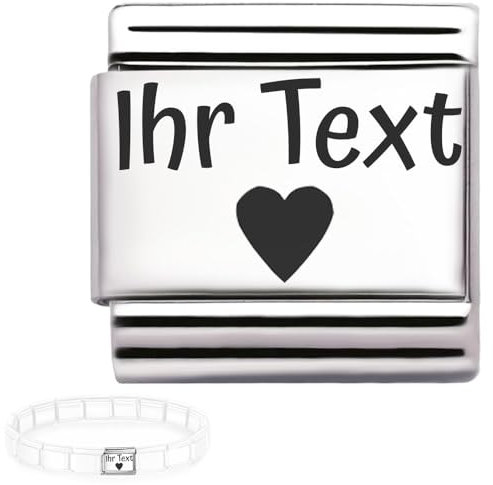 2Burned Italienische Charm Personalisierter eingravierter TEXT für 9 mm Armbänder aus Edelstahl 1x Schmuck Für italienisches Stretch-Gliederarmband (Text Herz)