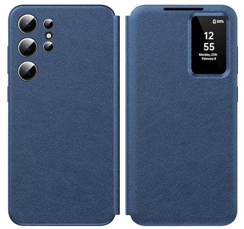 for Samsung Galaxy S23 Ultra Smart View Case, Wallet Case with Clear S View, Flip Folio Leather Protective Cover for Samsung S23 Ultra Case, Premium View Cover with Clear Time Window Case S23 Ultra 5G