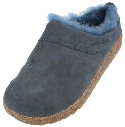 HAFLINGER Lammfellclog Snowbird Filzpantoffel Hausschuh Blau (Mittelblau 70), Gr 38