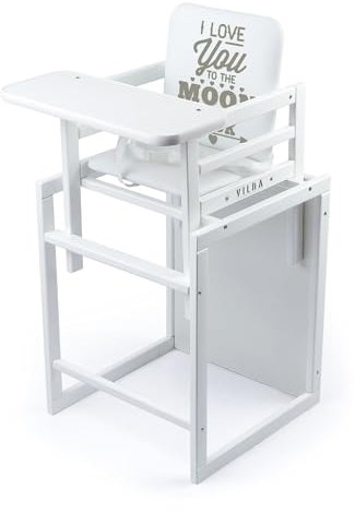 VILHA Premium Kinder Kombi-Hochstuhl, 2-in-1 Babystuhl aus Holz, der Praktische Hochstuhl Klappbar kann sich in Stuhl und Tisch verwandeln, Babyhochstuhl ab 6 Monaten bis 5 Jahre (weiß)