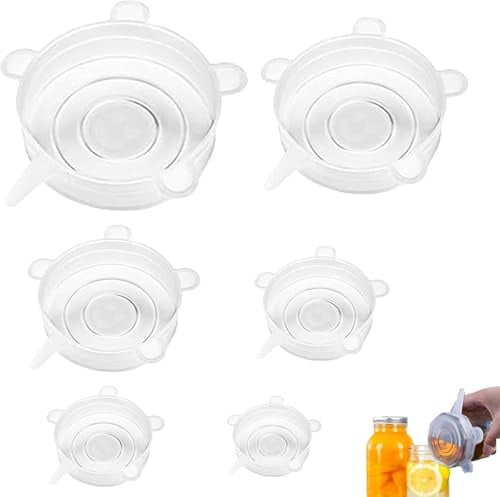 6 Pack of Silicone Food Covers For Dishes, ReusableSilicone Stretch Lids, BPA Free and Expandable to Fit Various Shape of Containers Bowls, Fruits, Cups, Bottles Safe in Dishwasher