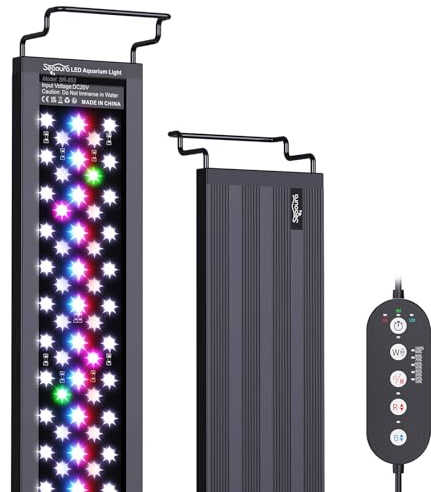 SEAOURA Lumière LED Aquarium WRB avec Minuteur pour Eau Douce 90-106 cm | SR-653, Spectre Complet Pour Plantes, 6/8/12h Minuterie Auto, 3 Canaux DIY, 11 Couleurs & 10 Niveaux, ABS, Supports Réglables