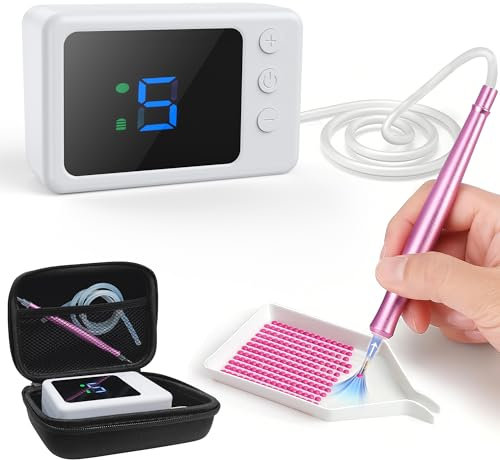 E-Painter Stylo de peinture diamant électrique sans fil avec étui de rangement, 5 niveaux d'aspiration réglables, accessoires d'art diamant, outils durables, E-Painter pas besoin maximum (rose)