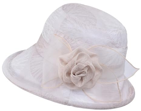 Gatsby Cloche Sonnenhut für Damen, Sommer, verstaubar, LSF 50, UV-Sonnenschutz, Kappe, Outdoor, Strand, Spitze, leichte Kappe, Beige, Einheitsgröße