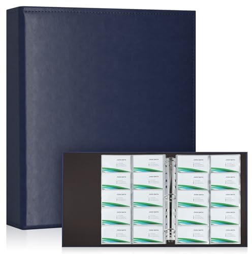Classeur Visites A4 600 Cartes - Bleu Royal | 30 Feuilles Rechargeables (20 Poches/Face), Housse PU Cuir, Design Chargement Latéral pour Cartes de Visite & Bancaires, Organisation Bureau Professionnel
