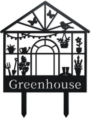 WADORN Greenhouse Metal Decorative Garden Stakes, Funny Potted Plant Bird Metal Outdoor Statues Garden House Black Silhouette Ornament Gifts Funny Plant Outdoor Decor for Backyard Patio Lawn Walkway