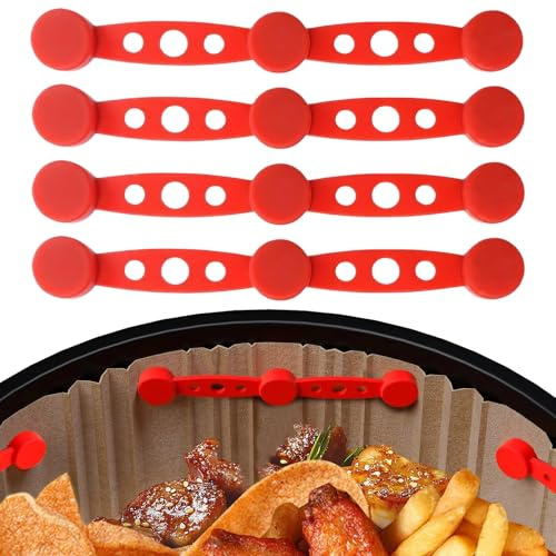 4PCS Air Fryer Accessories, Air Fryer Liner Clamps for Holding Down Air Fryer Parchment Paper Liners, Airfryer Accessories,Universal Fit for All Iron-Basket Models (Red)