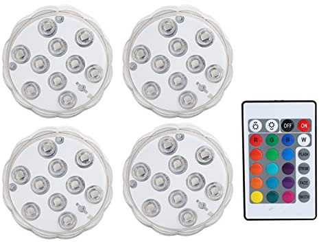 Fafeicy RGB Pool Light, LED Swimming Pool Light 10pcs Lamp -Chips 16 Statische 4 Dynamische Farbmodi IP68 mit 24 Wichtigen Fernbedienung für Pools Partys Innenräume Im Freien