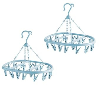 VOLTICO 2 Pack Air Dryer Hanger Drying Rack for Socks Peg Hanger with 20 Clips Plastic Clothes Hanging Rack for Indoor Outdoor Laundry Use (BLUE)