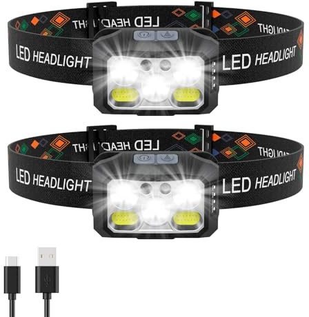 CIRULLI 2 er Stirnlampe led Set, Wiederaufladbar mit 6 Leuchtmodi,Wasserdichte, Einstellbarer Winkel Induktion LED Licht Kopflampe Headlight für Joggen,Wandern,Camping,Radfahren