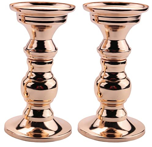 Sirxlevcy Set of 2 Candlestick Metal Pillar Candle Holders, Wedding Centerpieces Candlestick Holders for Candles Stand Gold